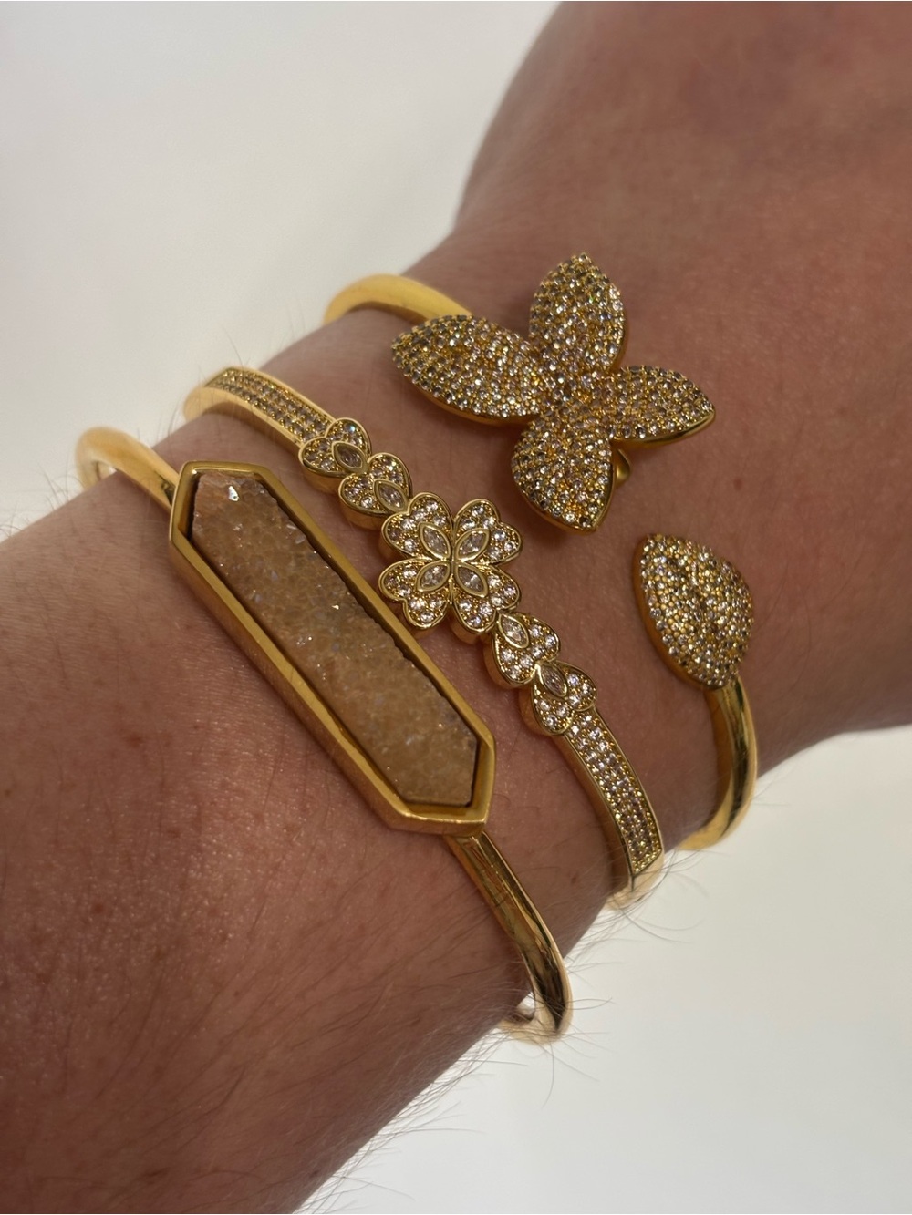 Gold-Tone Flower & Druzy Cuff Bracelet Set - Women Jewelry